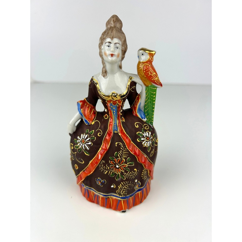 Vintage Moriage Colonial Lady‎ Parrot Porcelain Wall Pocket Made in Japan
